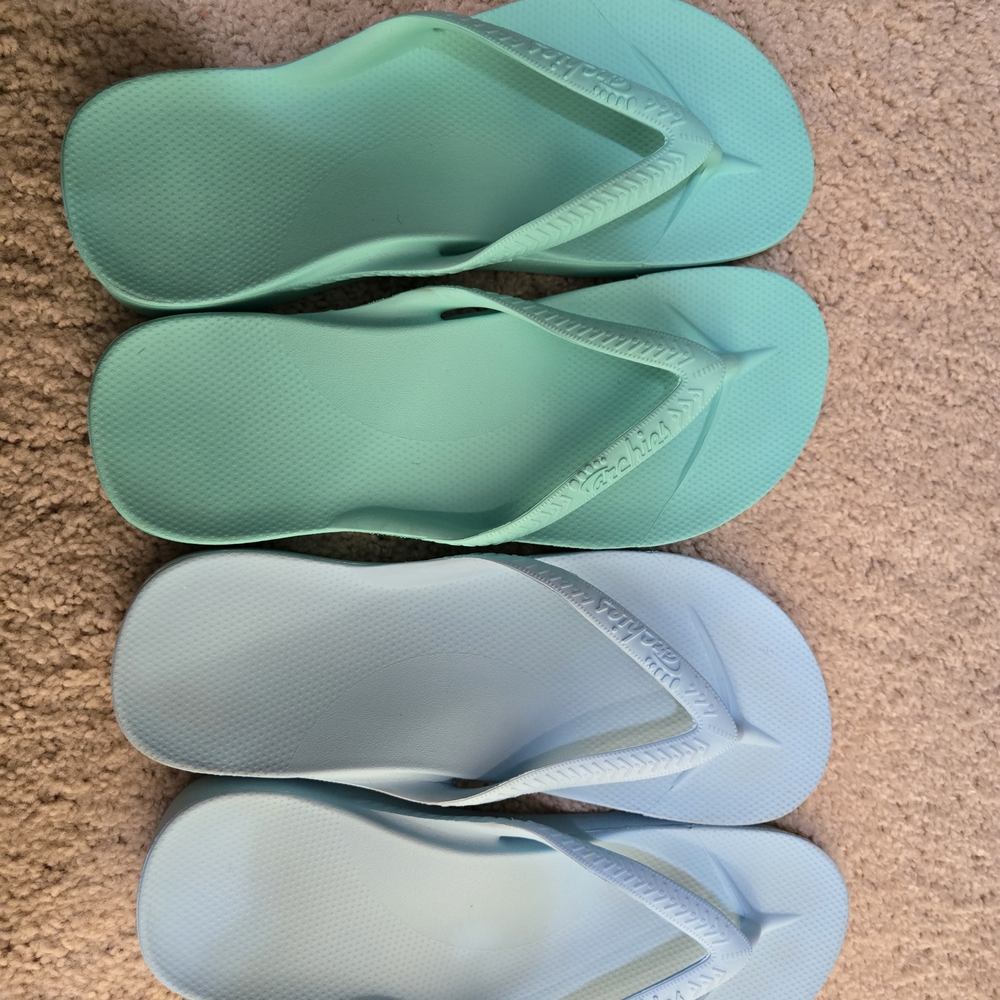 Set of Two Blue and Green Flip Flops